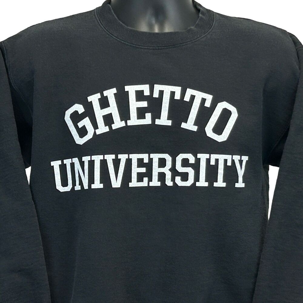 Ghetto University Sweatshirt Rap Hip Hop Crew Neck Sweater Black Mens S Small